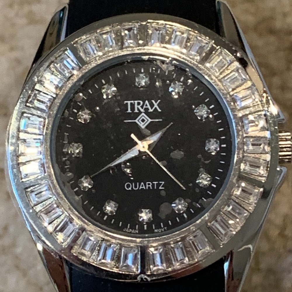 Trax Black Dial Crystal Watch NWT